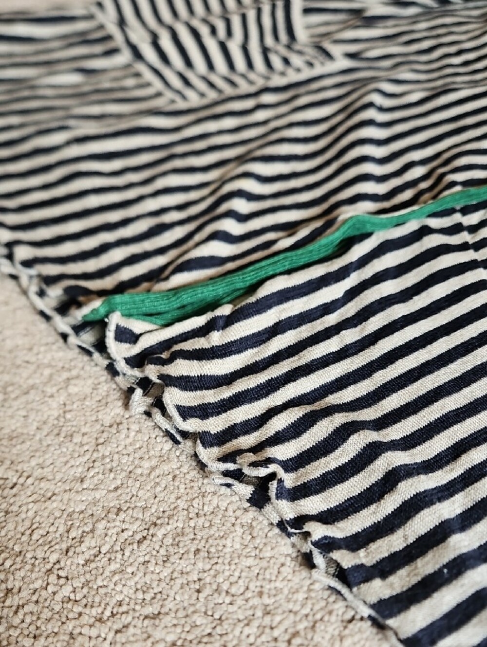 Gudrun Sjoden Navy and Oatmeal Striped Cotton Cardigan with Green Trim - Picture 9 of 13